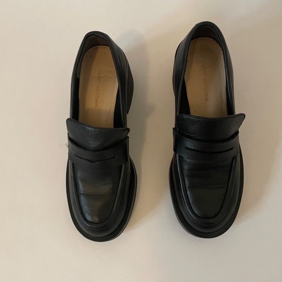 Stuart Weitzman Aiden Rise Platform Lug Sole Black Leather Loafers Women's 6 - Picture 5 of 9